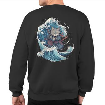 Retro Japanese Cat Samurai Tattoo Graphic Ninja Kawaii Sweatshirt Back Print - Monsterry UK