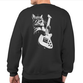 Rock Cat Playing Guitar Guitar Cat Sweatshirt Back Print - Seseable