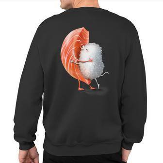 Romantic Japanese Salmon Sushi Hug And Kiss On Valentine Day Sweatshirt Back Print - Monsterry AU