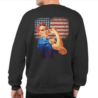 Rosie The Riveter American Flag Us Flag Sweatshirt Back Print - Monsterry