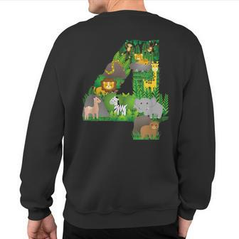 Safari Jungle Zoo Animals Fourth Birthday Number 4 Sweatshirt Back Print - Monsterry