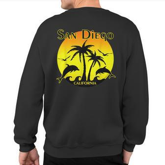 San Diego Palm Trees Dolphins Waves Seagulls T Sweatshirt Back Print - Monsterry CA