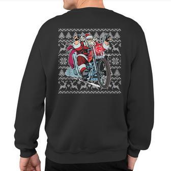 Santa On Motorcycle Ugly Christmas Sweater Sweatshirt Back Print - Monsterry DE