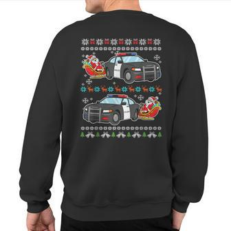 Santa Police Car Ugly Christmas Pajama Policeman Cop Officer Sweatshirt Back Print - Monsterry