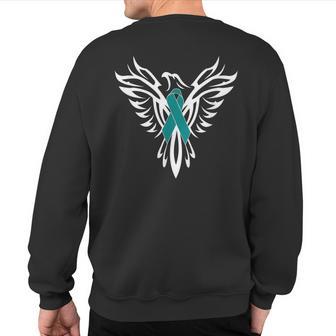 Sexual Assault Awareness Teal Ribbon Phoenix Sweatshirt Back Print - Monsterry