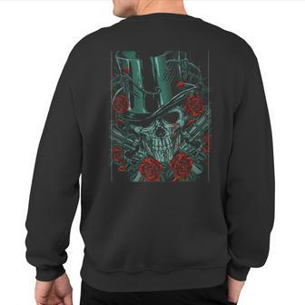 Skeleton Skull Red Rose Guns Top Hat Sweatshirt Back Print - Monsterry