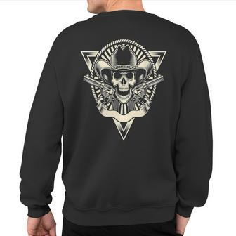 Skull Motorcycle Biker Outlaw Cowboy Hat Guns Sweatshirt Back Print - Monsterry