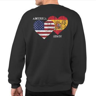 Spain Usa Flag Heart T For Spanish Americans Sweatshirt Back Print - Monsterry UK