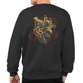 Steampunk Heart Robot Cosplay Scifi Mechanical Gears Anatomy Sweatshirt Back Print - Monsterry CA