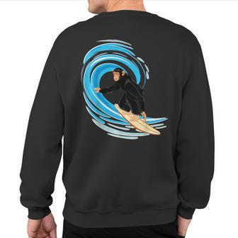 Surfing Monkey Ape Riding The Tube Wave On Surfboard Sweatshirt Back Print - Monsterry CA