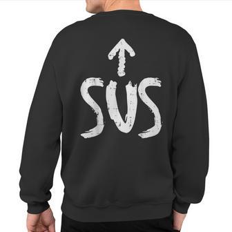 Sus Up Arrow Saying Gaming Meme Suspicious Boy Kid Sweatshirt Back Print - Thegiftio UK