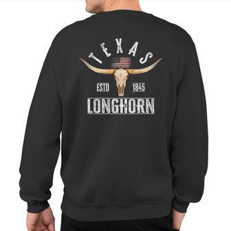 Texas 1845 Vintage With Longhorn Cattle Breed Fan Sweatshirt Back Print - Monsterry