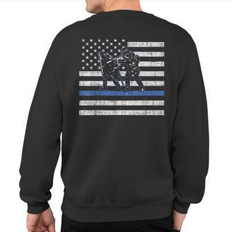 Thin Blue Line Swat Team Us Flag American Police Sweatshirt Back Print - Monsterry