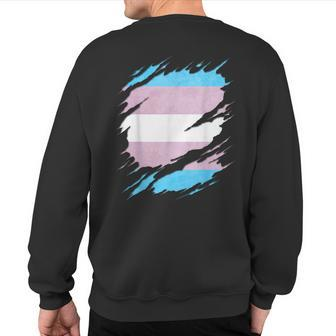 Transgender Pride Flag Ripped Reveal Sweatshirt Back Print - Monsterry DE