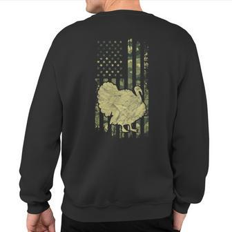 Turkey Camo Usa American Flag Thanksgiving Day Camouflage Sweatshirt Back Print - Monsterry