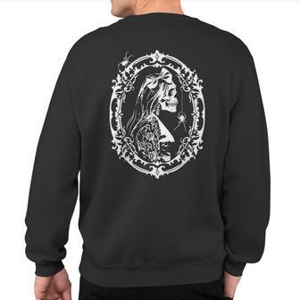 Victorian Gothic Frame Death Portrait With Skull And Spiders Sweatshirt Back Print - Monsterry CA