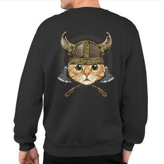 Viking Cat Norse Mythology Valhalla Nordic Cat Lover Sweatshirt Back Print - Monsterry UK