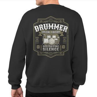 Vintage Drummer Drumming Drums Drum Kit Percussion Sweatshirt Back Print - Monsterry