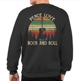 Vintage Peace Love Rock And Roll Guitar Hippie Sweatshirt Back Print - Monsterry DE