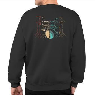 Vintage Retro Drums Drum Sticks Drumming Drummer Sweatshirt Back Print - Monsterry