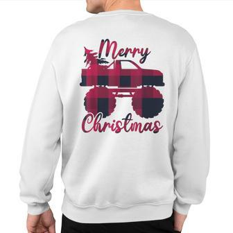 Monster Truck Ugly Sweater Pattern Merry Xmas Plaid Style Sweatshirt Back Print - Monsterry AU