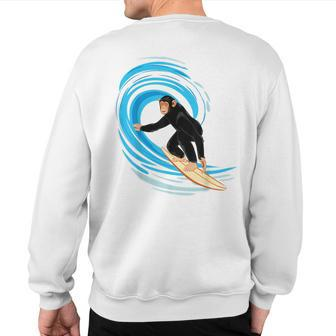 Surfing Monkey Ape Riding The Tube Wave Surfing Sweatshirt Back Print - Monsterry