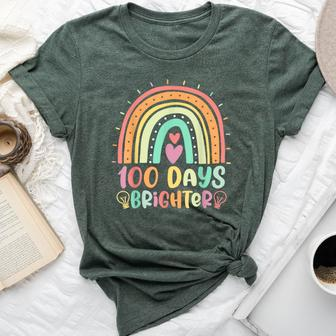 100 Days Brighter Rainbow Happy 100Th Day Of School Teacher Bella Canvas T-shirt | Mazezy