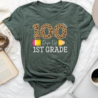 100 Days Of First Grade Leopard Happy 100Th Day Of School Bella Canvas T-shirt | Mazezy