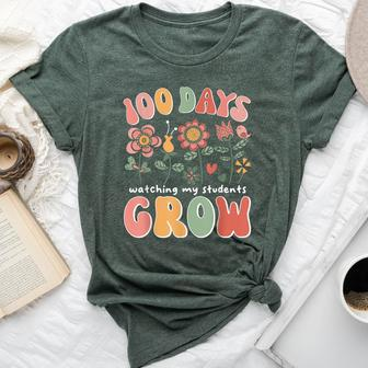 100 Days Growing Boho Flowers Teacher 100Th Day Of School Bella Canvas T-shirt | Mazezy