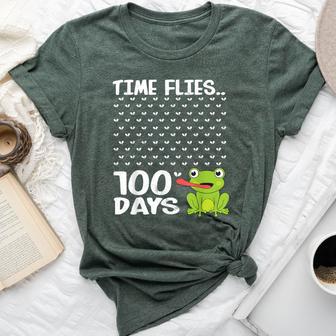 100 Days School Boys Girls Frog Time Flies Fly 100Th Bella Canvas T-shirt - Monsterry