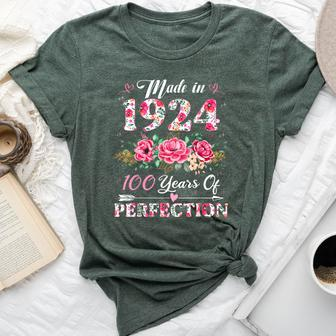 100 Year Old Made In 1924 Floral 100Th Birthday Women Bella Canvas T-shirt | Mazezy UK