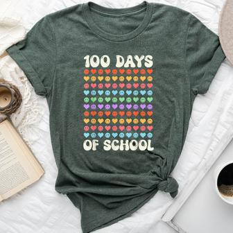 100Th Day 100 Days Of School Retro Groovy Hearts 100Th Bella Canvas T-shirt - Seseable