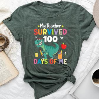 100Th Day Of School My Teacher Survived 100 Days Boys Dino Bella Canvas T-shirt - Thegiftio UK
