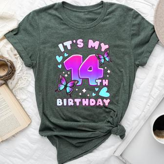14Th Birthday Girl 14 Years Butterflies And Number 14 Bella Canvas T-shirt - Monsterry UK