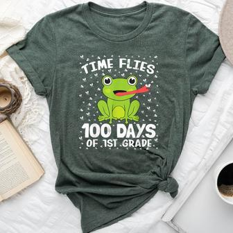 1St Grade 100 Days School Boys Girls Frog Time Flies Fly Kid Bella Canvas T-shirt - Monsterry AU