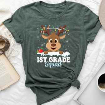 1St Grade Teacher Christmas First Grade Squad Reindeer Xmas Bella Canvas T-shirt - Seseable