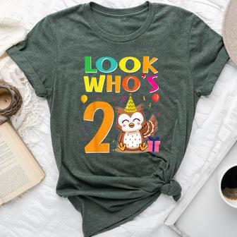 2Nd Birthday Owl Look Whoos 2 Years Old Party Bella Canvas T-shirt - Seseable