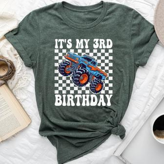 3 Years Old Boy Girl It's My 3Rd Birthday Boys Monster Truck Bella Canvas T-shirt - Seseable
