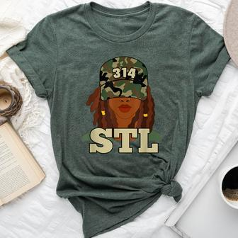 314 Stl St Louis Black Woman Locs Camo Bella Canvas T-shirt | Mazezy
