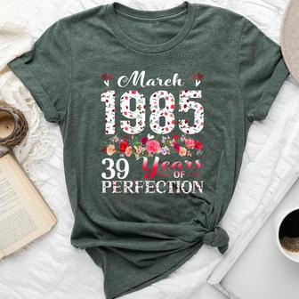 39 Year Old Floral Made In March 1985 39Th Birthday Women Bella Canvas T-shirt | Mazezy