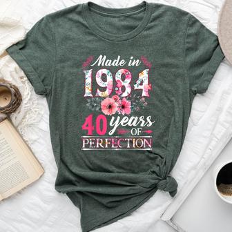 40 Year Old Made In 1984 Floral Flower 40Th Birthday Womens Bella Canvas T-shirt - Monsterry DE