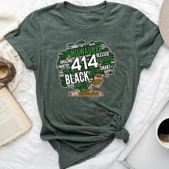 414 Milwaukee Area Code African American Woman Afro Bella Canvas T-shirt | Mazezy AU