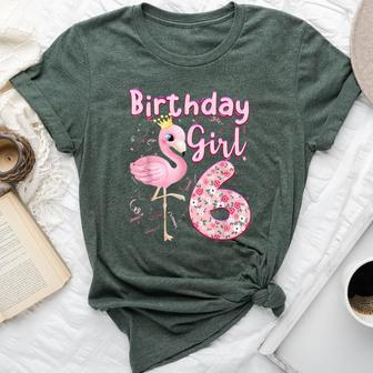 6Th Birthday Girls Flamingo 6 Years Old Tropical Flamingo Bella Canvas T-shirt - Monsterry