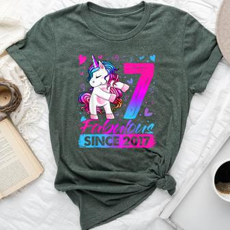 7 Years Old Flossing Unicorn 7Th Birthday Girl Party Bella Canvas T-shirt | Mazezy