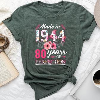 80 Year Old Made In 1944 Floral Flower 80Th Birthday Womens Bella Canvas T-shirt - Monsterry AU