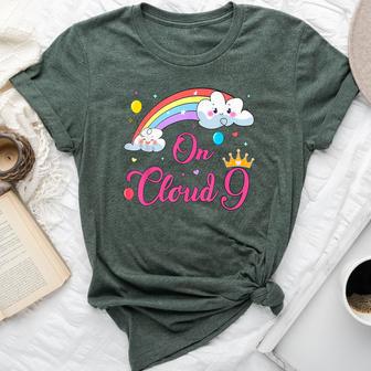 9 Year Old Birthday Decorations Rainbow On Cloud Nine 9Th Bella Canvas T-shirt - Thegiftio UK