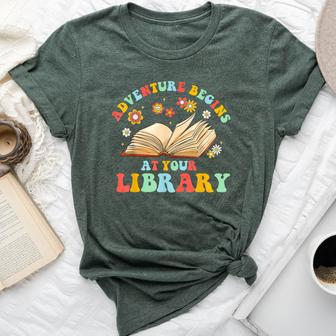 Adventure Begins At Your Library Summer Reading 2024 Groovy Bella Canvas T-shirt - Thegiftio UK