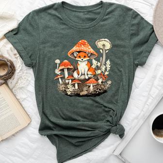 Aesthetic Fox On Mushroom Cottagecore Vintage Nature Floral Bella Canvas T-shirt - Monsterry DE