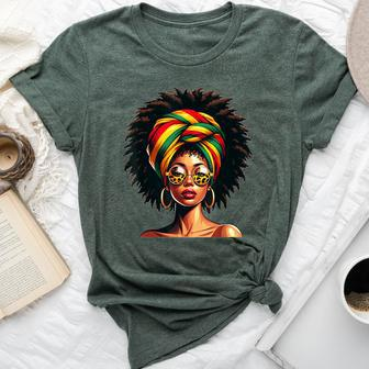 Afro Woman African Melanin Headscarf Nubian Black History Bella Canvas T-shirt - Monsterry