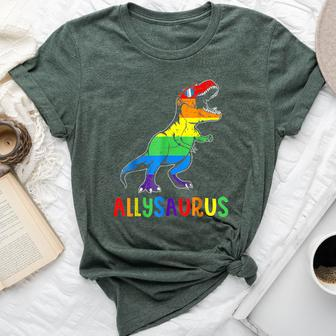 Allysaurus Lgbt Dinosaur Rainbow Flag Ally Lgbt Pride Bella Canvas T-shirt - Monsterry